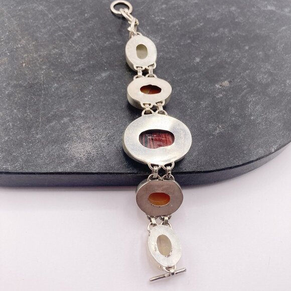 VINTAGE Sterling silver, fluorite, red obsidian, & possibly carnelian bracelet - Picture 9 of 12